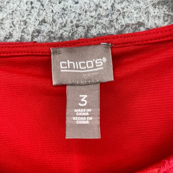 Chicos Top Womens 3 US Extra Large Red Applique Polka Dot Elbow Kimono Sleeves - Picture 5 of 10